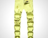 Troy Yellow Ripped Denim Jeans Pastel Range