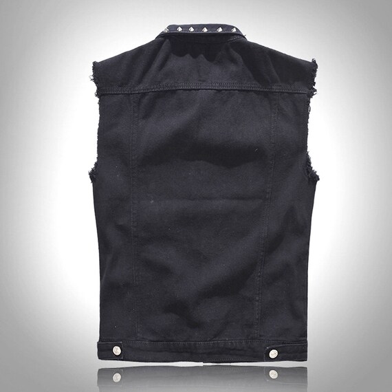 Lightweight Black Denim Studded Sleeveless Tank Top. Street Wear