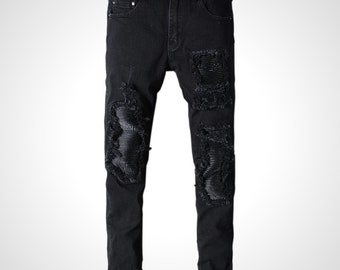 Mens black biker jeans online