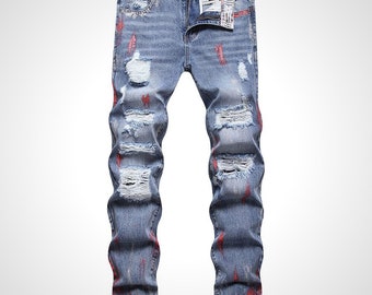 Cruor Ripped & Painted Denim Jeans. Man Jeans, Punk Jeans, Alternative Clothing