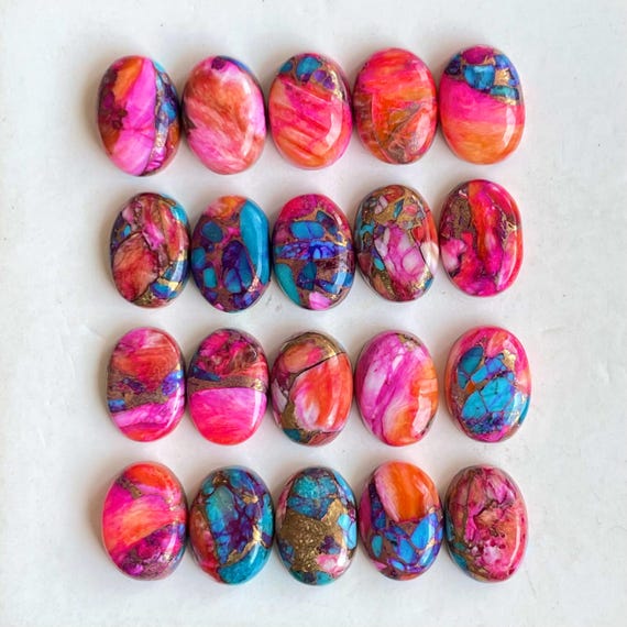 Pink Oyster Copper Turquoise Gemstone Oval shape Cabochon 10x14MM loose Gemstone lot for Jewelry Making