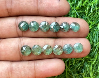 Piedra preciosa de cianita verde esmeralda natural tallada en rosa para hacer joyas, forma redonda, 8 mm, lote de 12 piezas