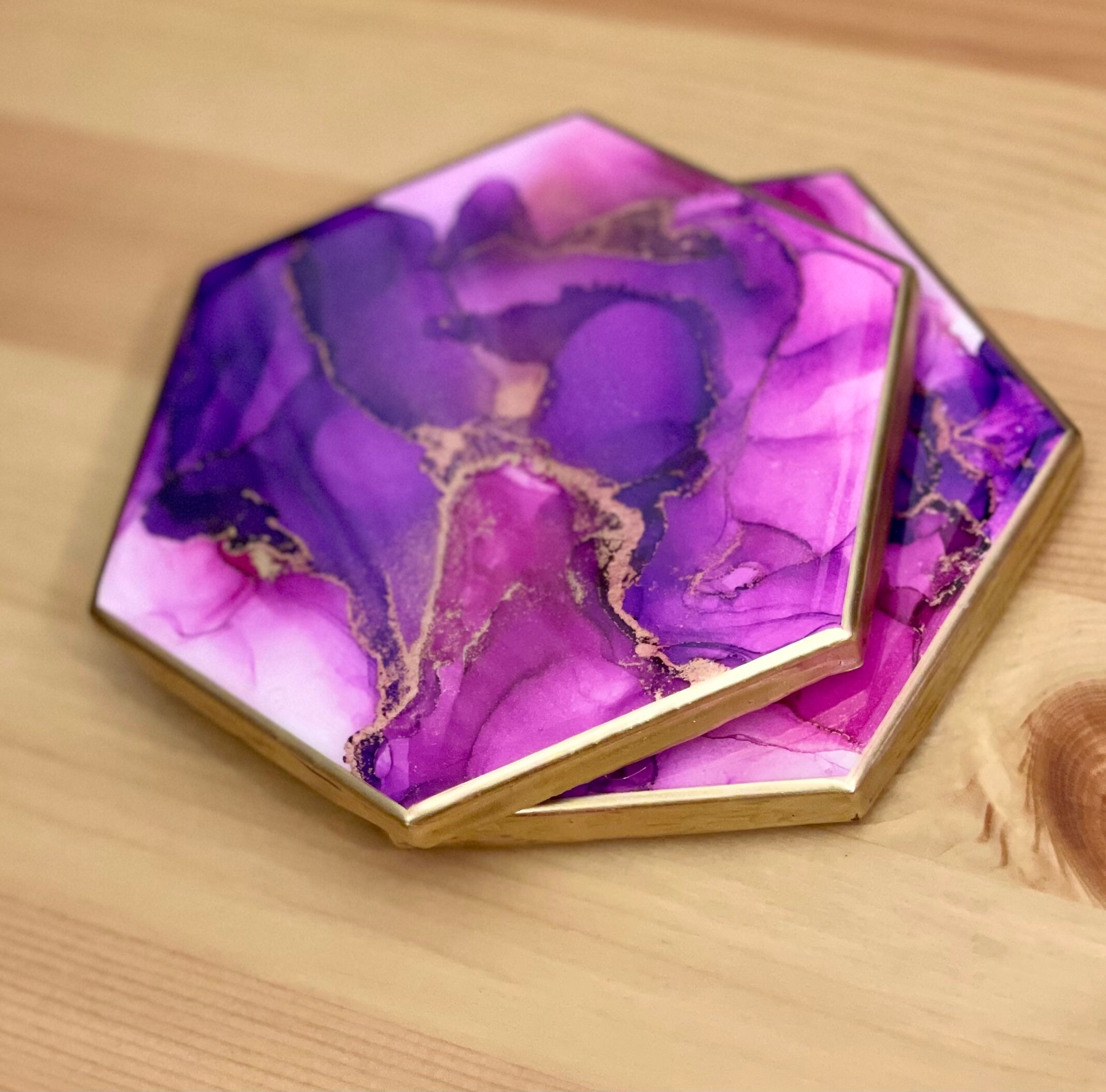 Pink purple and gold coaster set Etsy