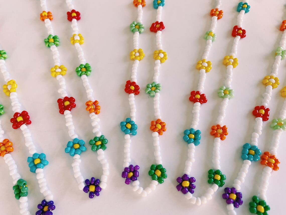 Colorful Beaded Flower Choker Seed Bead Necklace for Summer Etsy