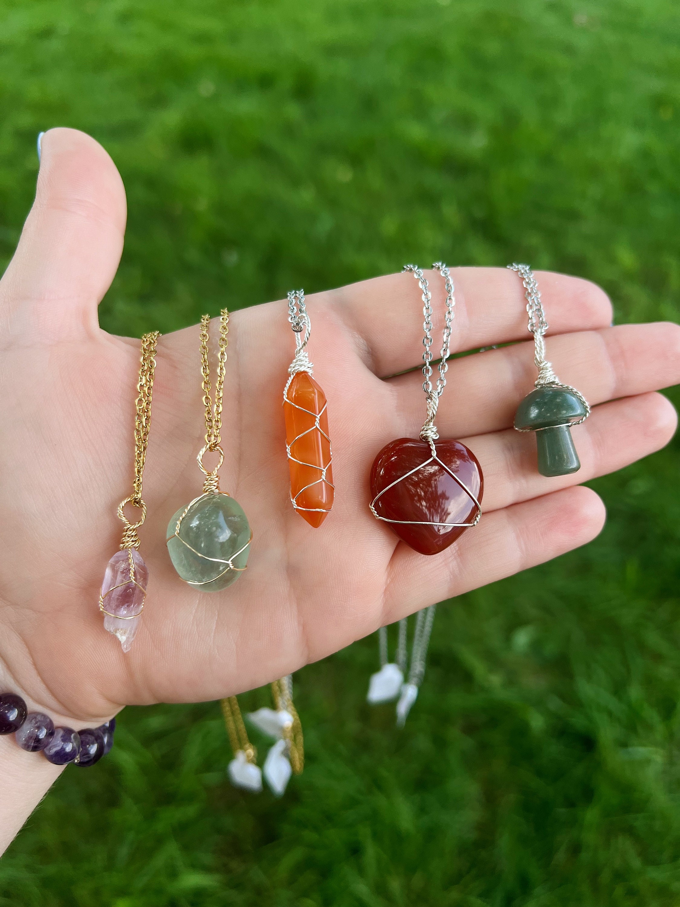 Hand wrapped crystal necklaces discount