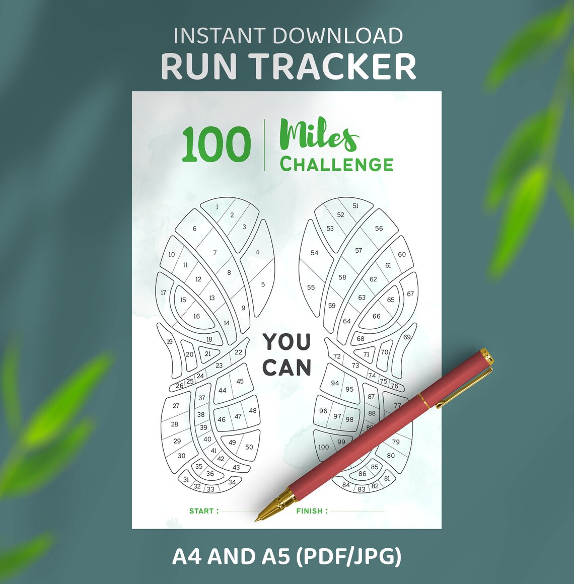 100 Miles Challenge Running Tracker Walking Printable - Etsy
