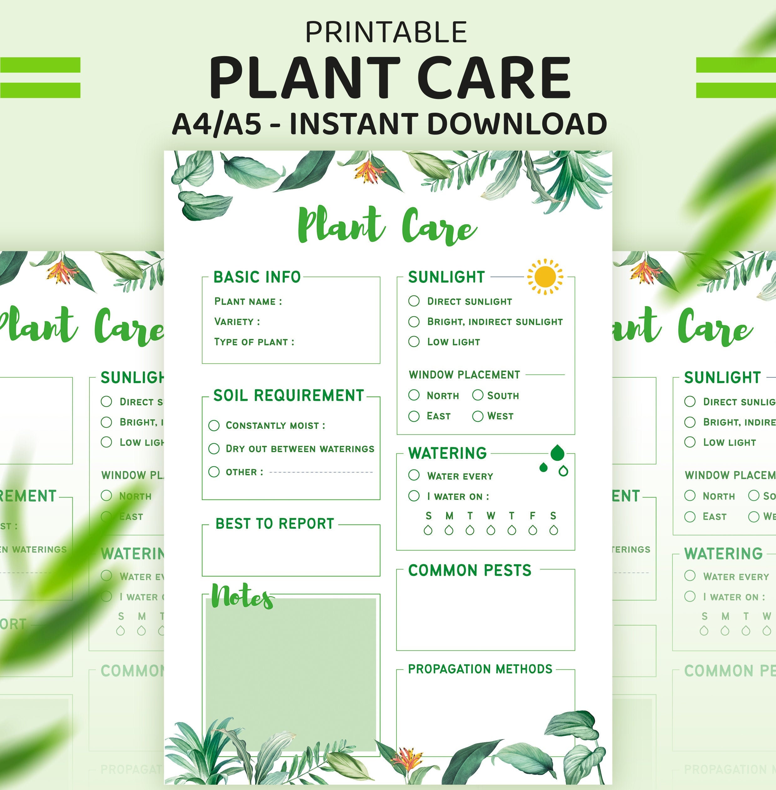 Printable Plant Care Template