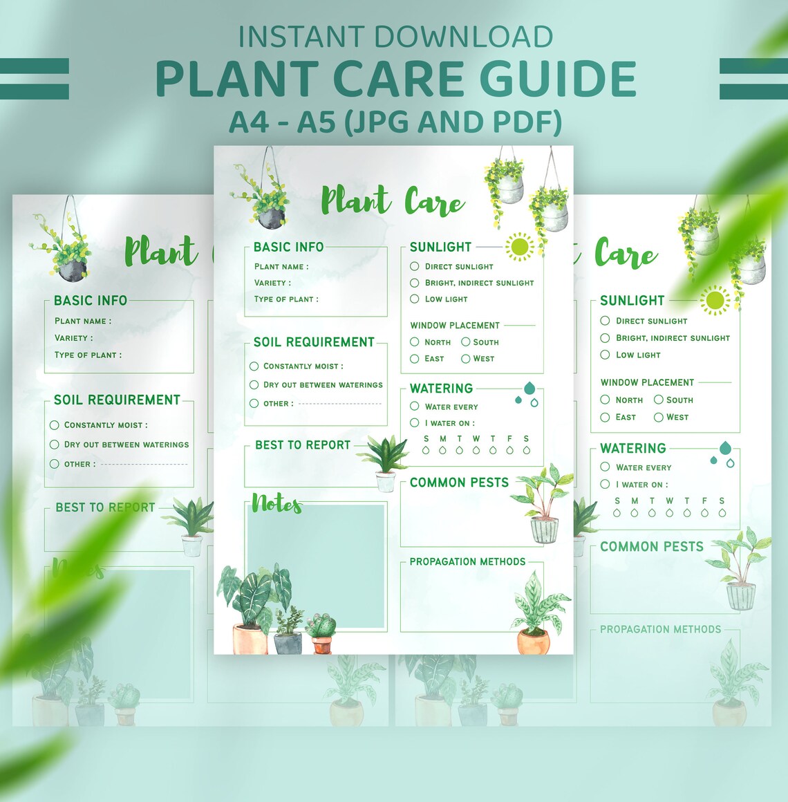 Plant Care Guide Printable Plant Care Sheet Digital | Etsy