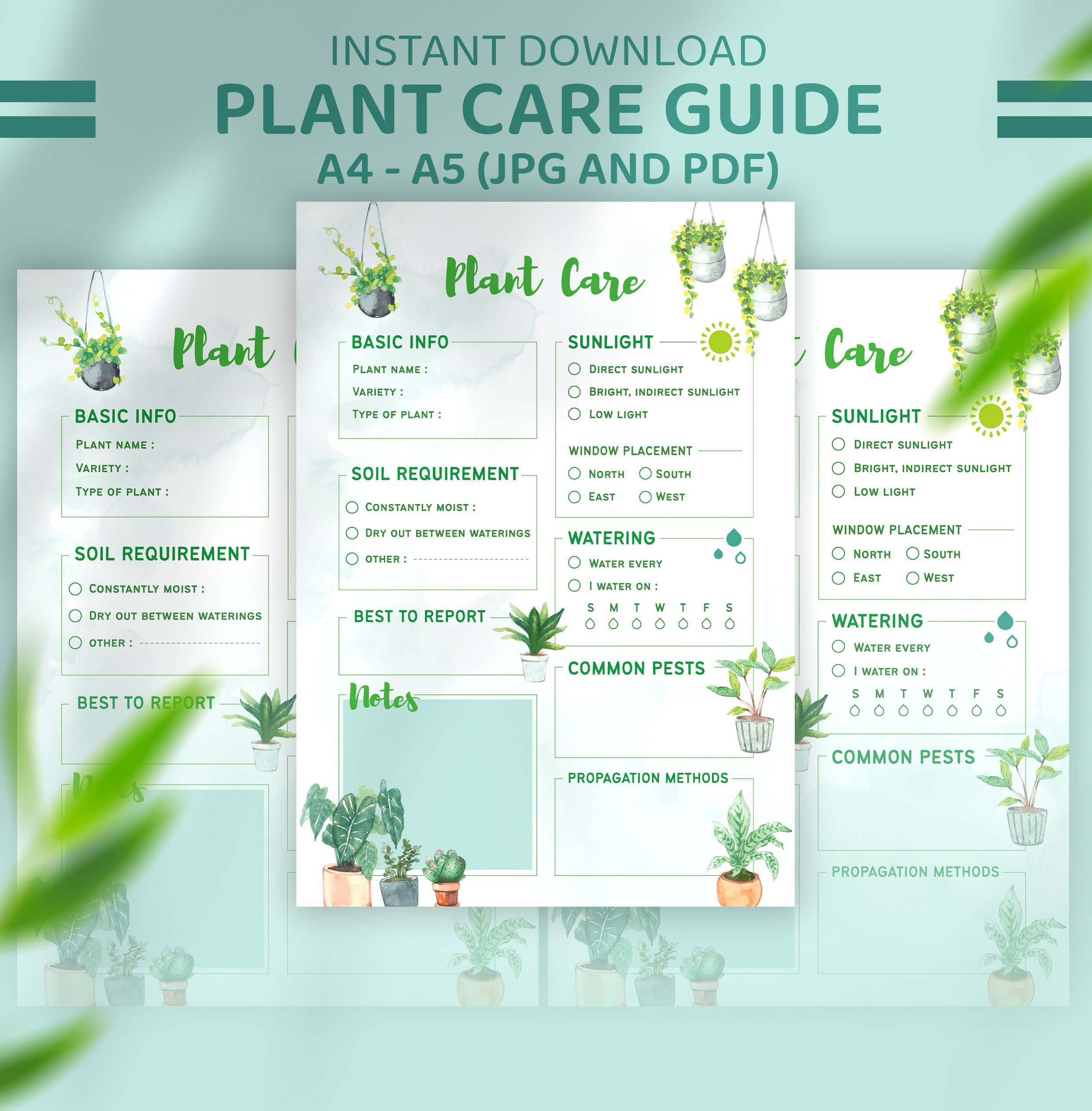plant-care-guide-printable-plant-care-sheet-digital-etsy