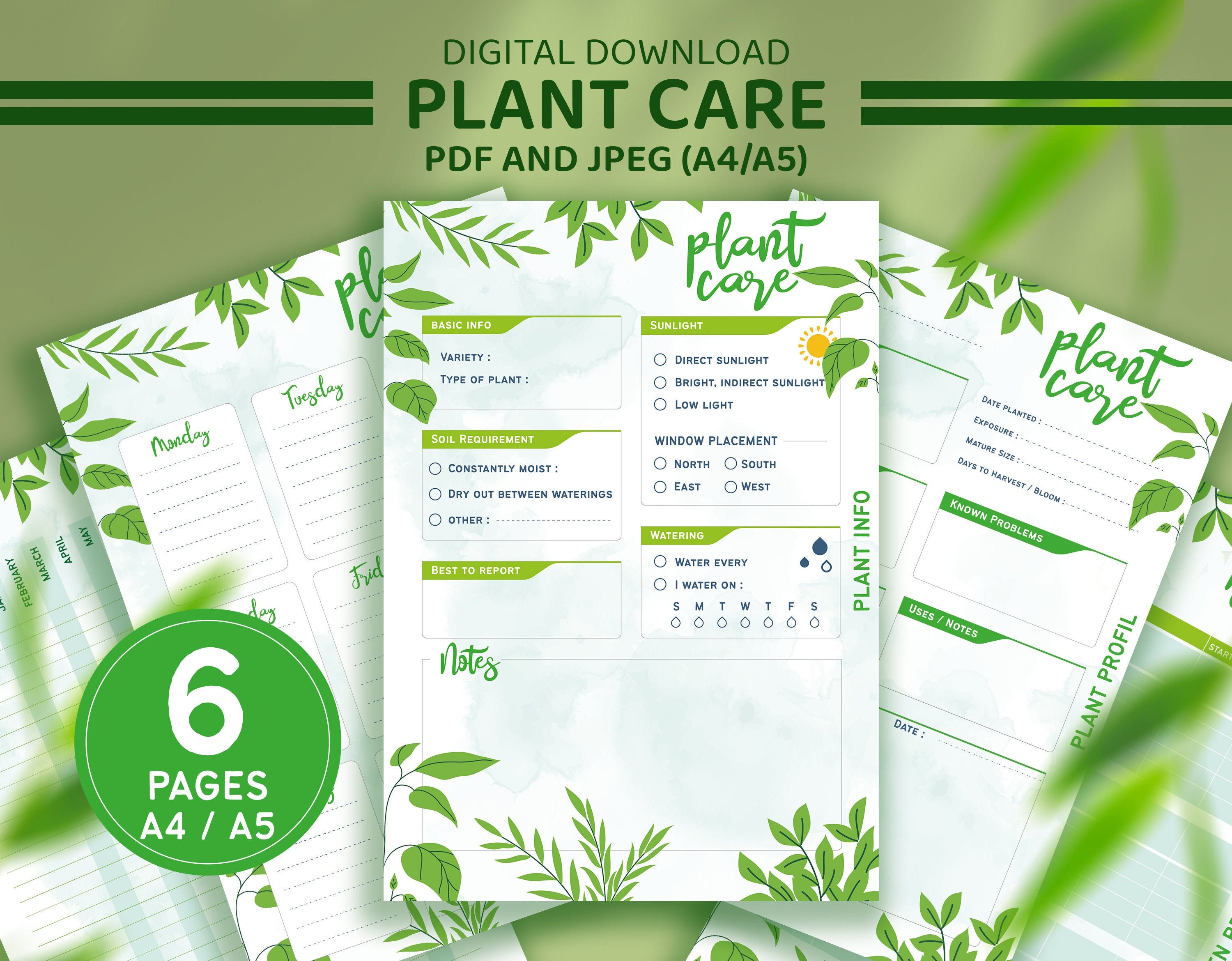 Plant Care kit Printable Plant Care Sheet Houseplant | Etsy España