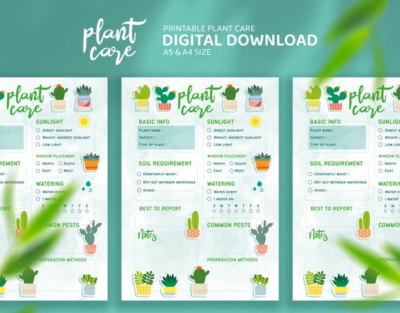 Plant Care Guide Printable Plant Care Sheet Digital | Etsy