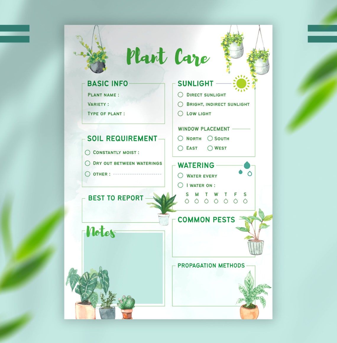 Plant Care Guide Printable Plant Care Sheet Digital | Etsy