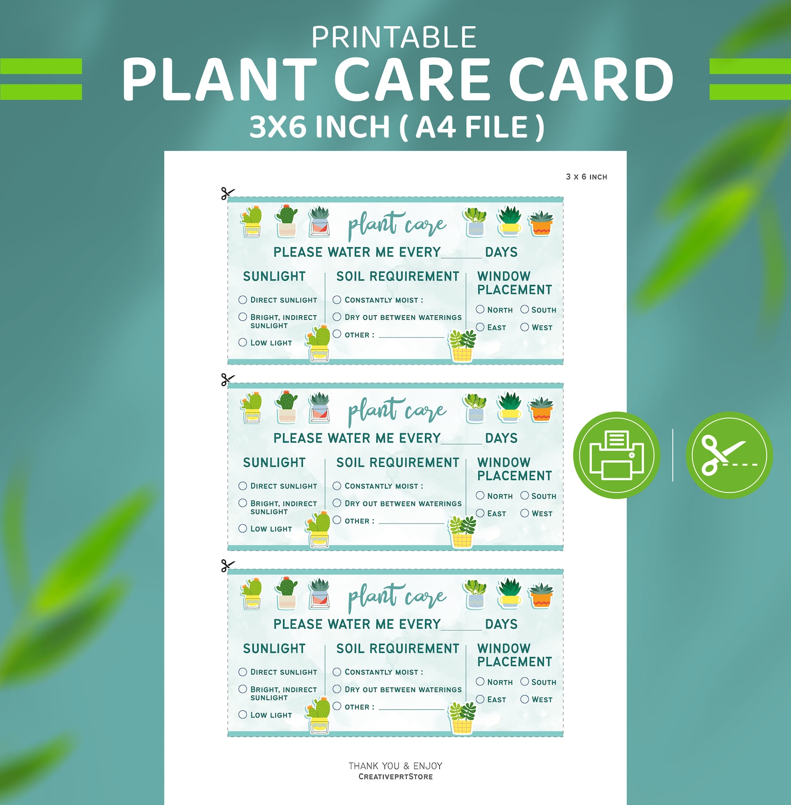 Plant Care Card Printable Plant Care Sheet Digital Etsy