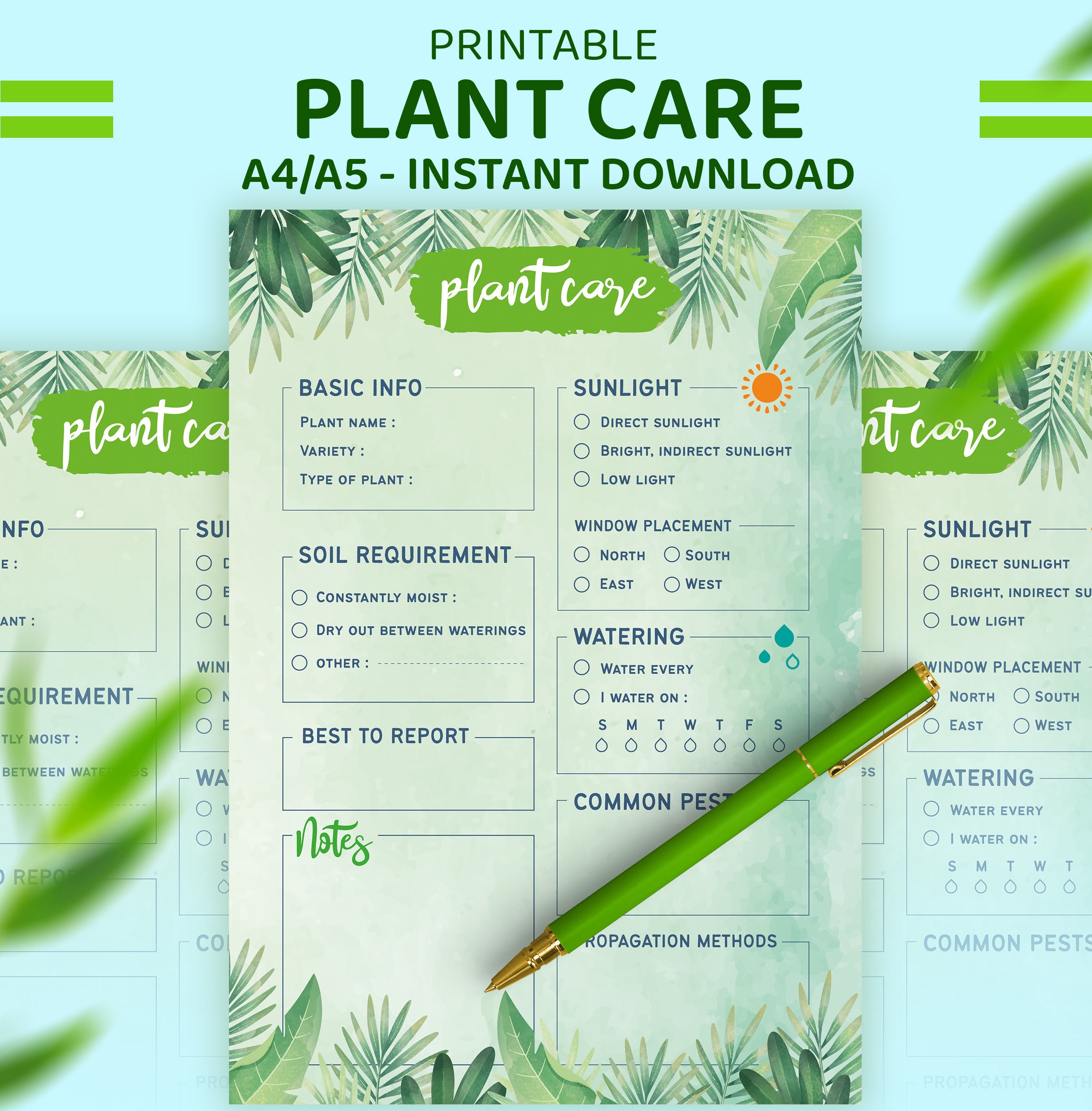 plant-care-guide-printable-plant-care-sheet-plant-care-etsy