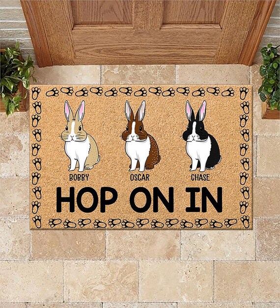 Personalized Hop On In Rabbit Doormat Happy Easter Day Etsy