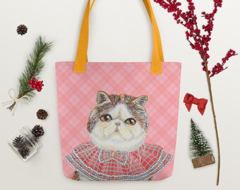 Grumpy Cat Tote Bag- British Exotic Shorthair Feline- Hand-painted Pet Portrait Art- Perfect gift for cat mama- for everyday use