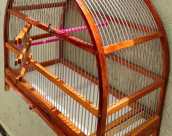 Jaula de madera para canarios con tapa curva – Hecha a mano en Marruecos