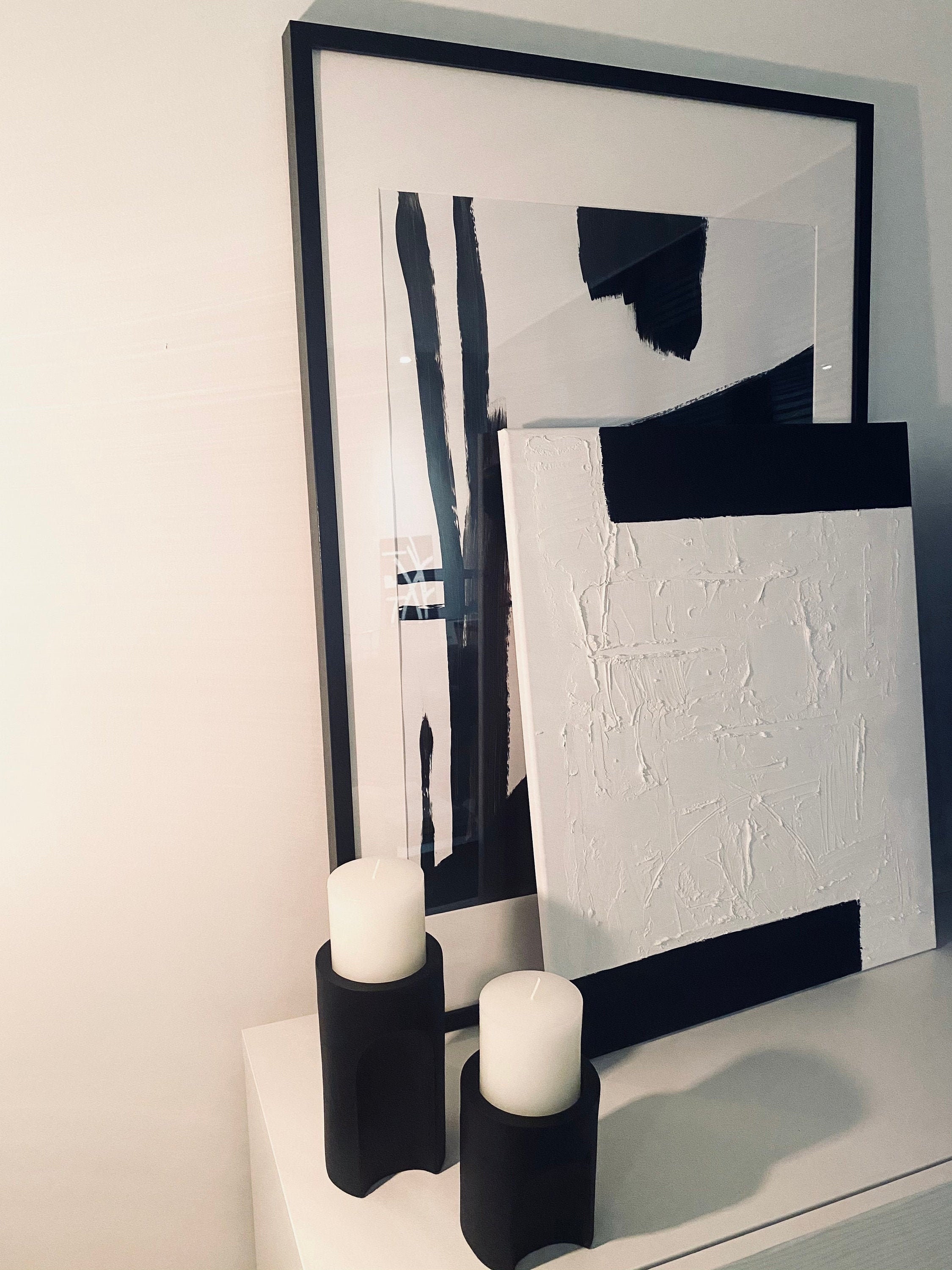 Hand Painted Black and White Textured Canvas Abstract Etsy