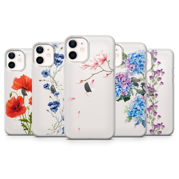 Flower Phone Case Clear Nature Summer Spring Gel Cover for iPhone, Huawei and Samsung models S21, S22, Ultra Note Lite 12 Mini 13 Pro Max L4
