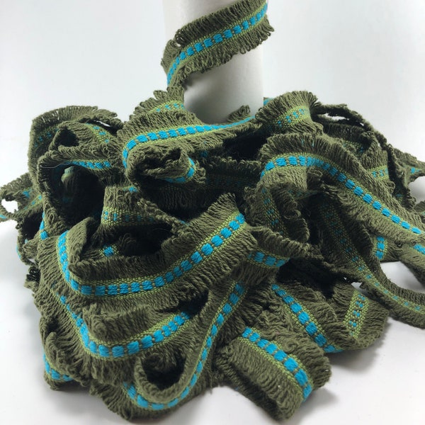 4.5 yards Vintage Green and Turquoise double sided loop fringe