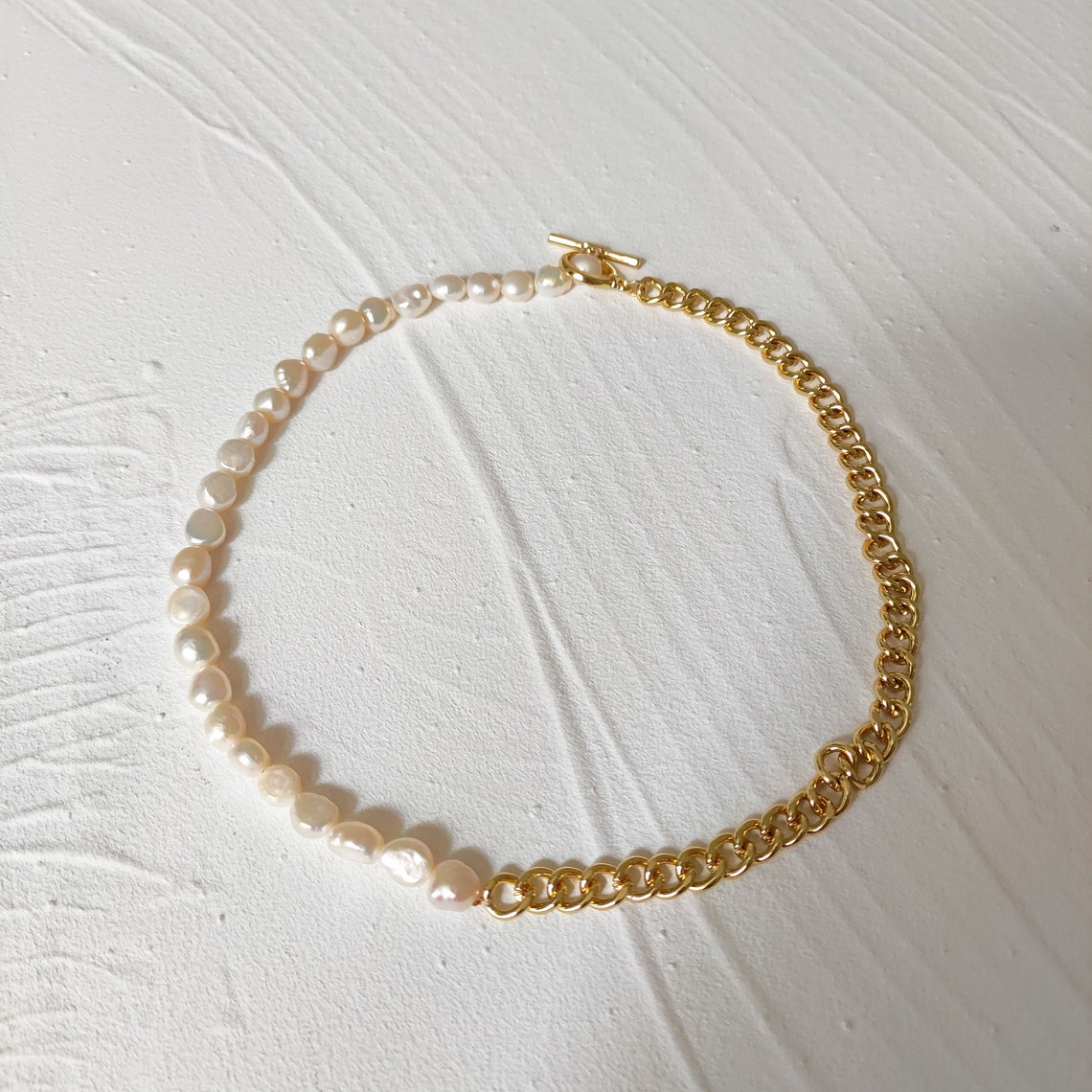 Half Chain Half Pearl Necklace for Women Chain Necklace Real Etsy