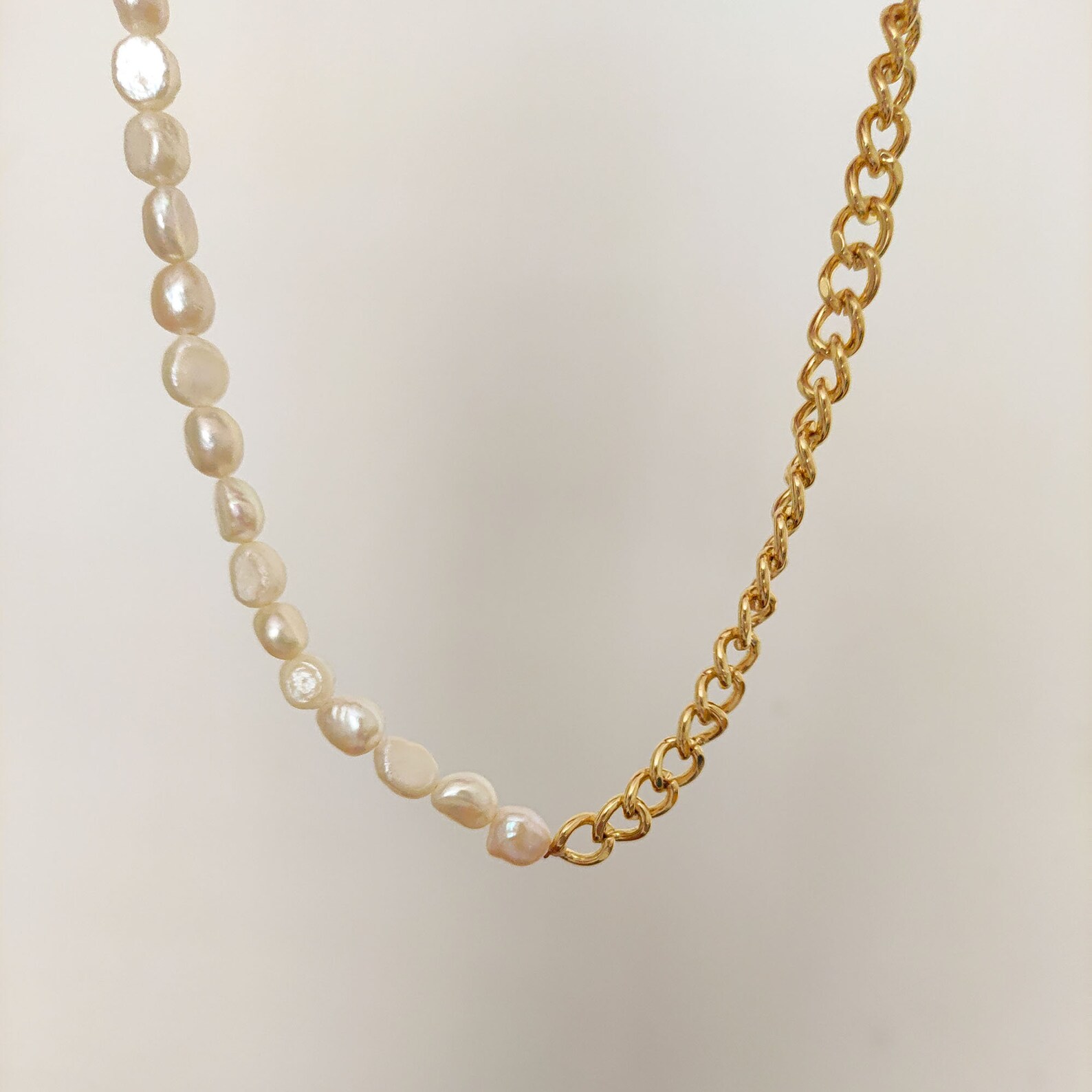 Half Chain Half Pearl Necklace for Women Chain Necklace Real Etsy