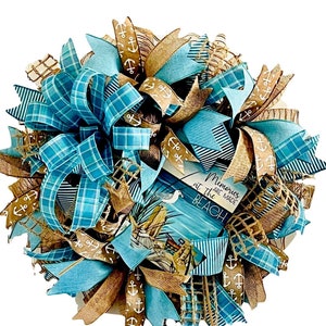 Blue Beach Wreath in aqua and turquoise, Lake Wreath, Summer Front Door Wreath