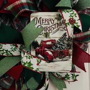 Christmas Red Truck Wreath,Farmhouse Christmas Home Decor image 6