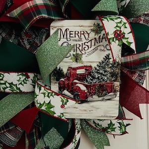 Christmas Red Truck Wreath,Farmhouse Christmas Home Decor image 4