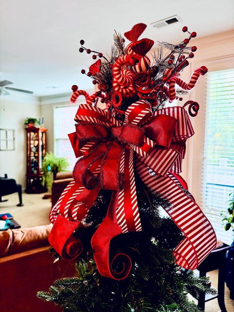 Red and White Christmas Tree Topper, 360 Degree Peppermint Topper - Etsy