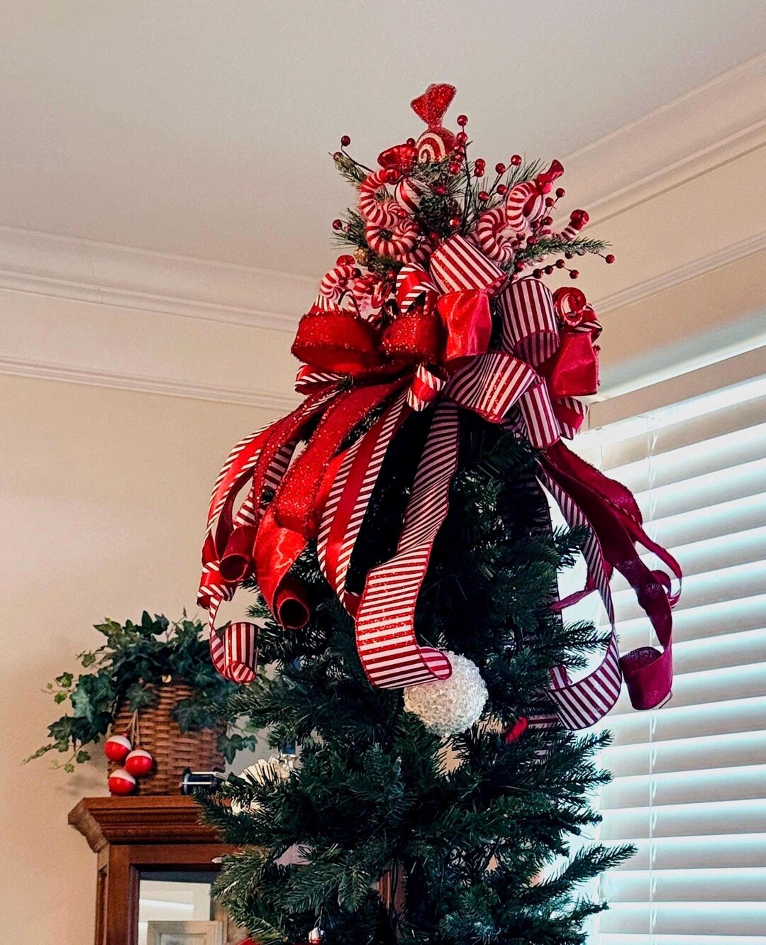 Red and White Christmas Tree Topper, 360 Degree Peppermint Topper - Etsy