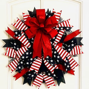 Patriotic Wreath,Best Seller Red White and Blue Wreath,USA Flag Wreath,4th of July Decor,Front Door Memorial Day Wreath