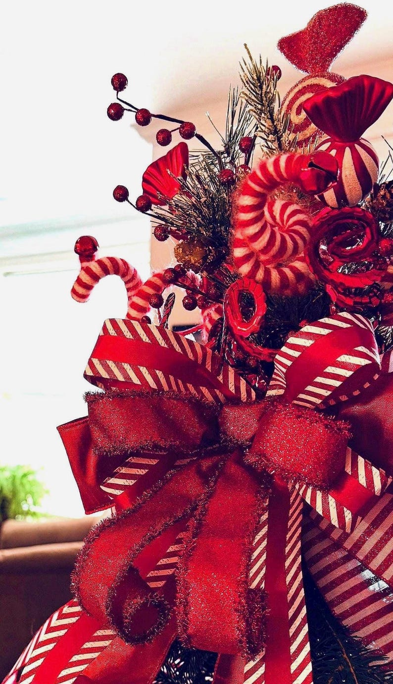 Red and White Christmas Tree Topper, 360 Degree Peppermint Topper - Etsy