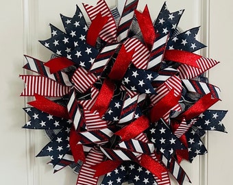 Patriotic Wreath with Flag Design, Perfect for Memorial Day and 4th of July