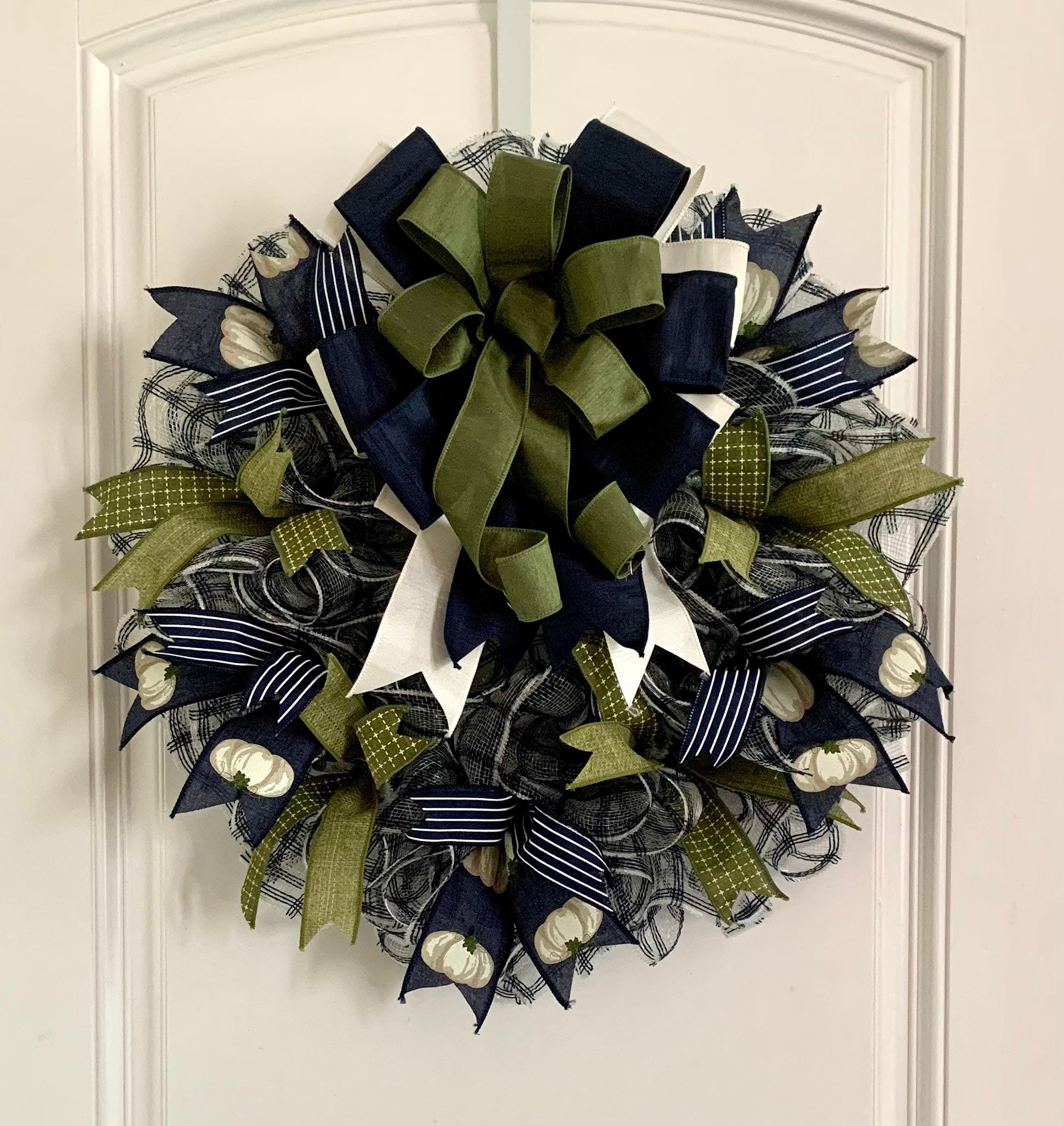 Navy Blue Door Decor Autumn Wreath Etsy