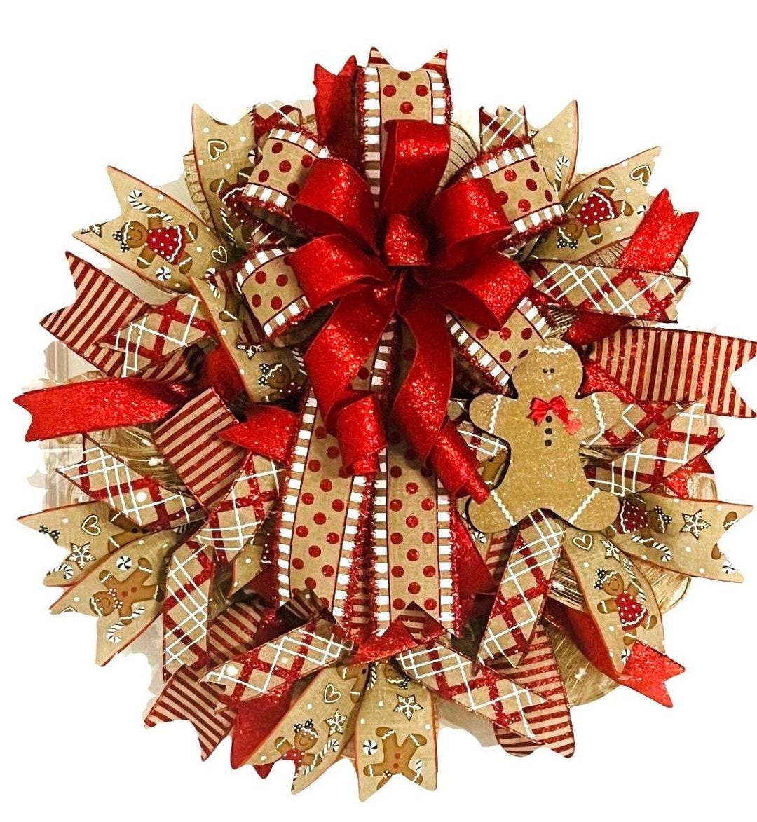 Red Gingerbread Christmas Wreath: Holiday Front Door Decor - Etsy