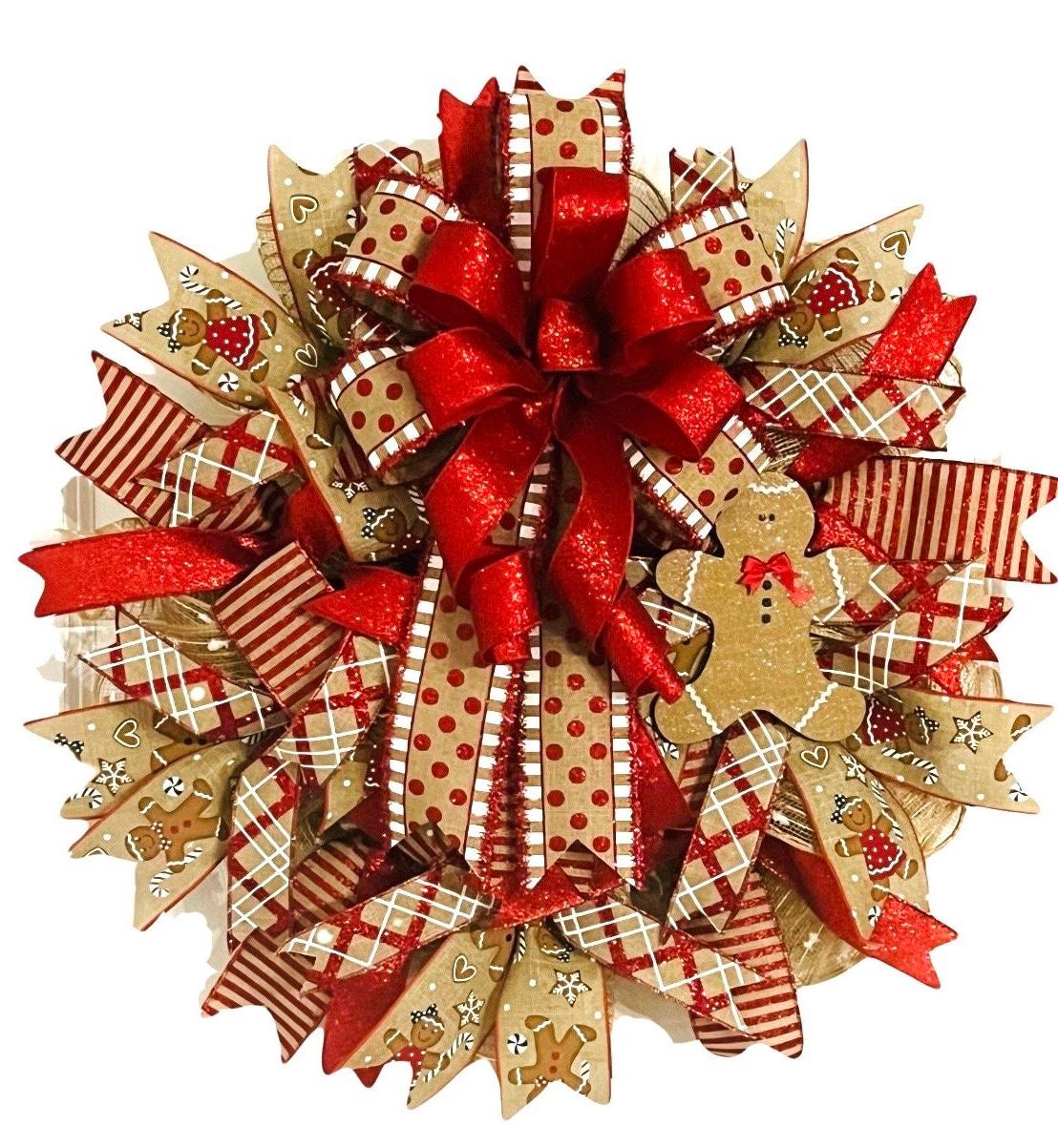 Red Gingerbread Christmas Wreath: Holiday Front Door Decor - Etsy