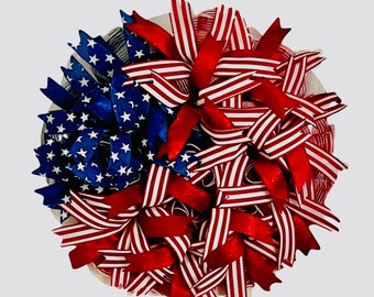 Patriotic Wreath,Red White Blue Wreath,Flag Wreath,Summer Front Door Wreath,4th of July Decor,Memorial Day Wreath