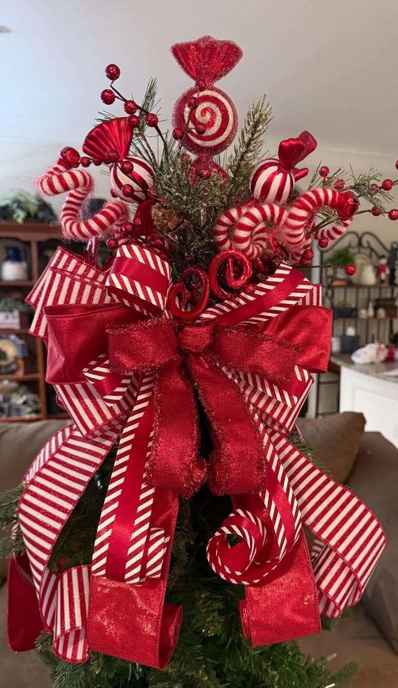 Red and White Christmas Tree Topper, 360 Degree Peppermint Topper - Etsy