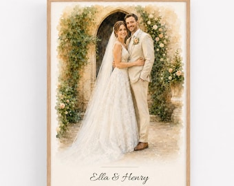 Custom Watercolor Wedding Portrait from Photo, Wedding Invitation Cover, Wedding Ceremony Photos, First Anniversary, Wife Husband Gift