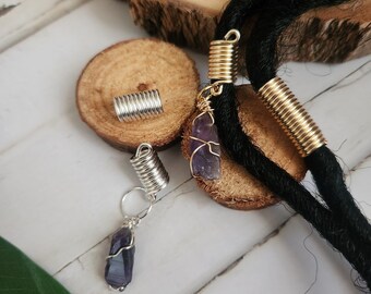 Set of 2 Handmade Loc/ Raw AMETHYST/ Dreadlock/ Braid/ Twist/ Spirals/ Coils/Braid Jewelry/ Hair Accessories/ Silver or Gold/ Loc Jewelry