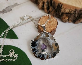 Silver Plated Geode Slice with Amethyst/ Choose Necklaces Style