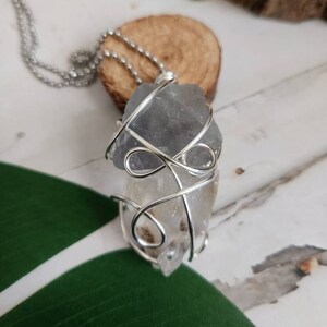 Raw Fluorite and Clear Quartz Silver Wire Wrapped Necklace