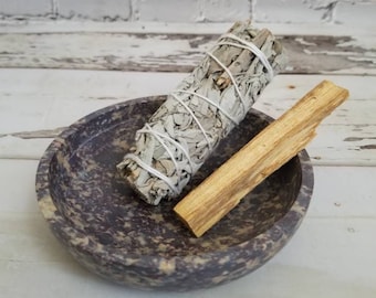 Smudge Pot/Incense Burning Bowl/Soapstone/***sage, palo santo and feather NOT included. This listing is for bowl only*** *Colors may vary***