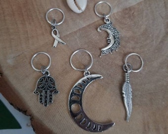 Different Loc Jewelry Ring Options/ 2 Cowrie Shells/ Moon/Survivors Ribbon/ Hamsa/ Feather/ Silver Plated/Loc Jewelry/ Braid Jewelry
