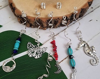 Hobo / Different Style Set of 3 Handmade Loc/ Dreadlock/ Braid/ Twist/ Spirals/ Coils/Braid Jewelry/ Hair Accessories/ Loc / Silver