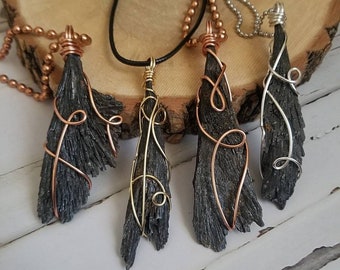 Raw Black Kyanite Blade Necklace/ Witches Broom