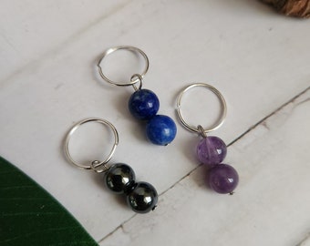 1 Crystal Bead/ Loc Ring/ Loc Jewelry/ Braid Jewelry/ Twist/ Hair Accessories/ Dreadlock/ Hobo/ Amethyst/ Smoky Quartz/ Lapis Lazuli/ Silver