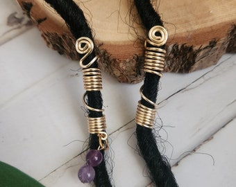 Set of 2 Handmade Loc/ AMETHYST Beads/ Dreadlock/ Braid/ Twist/ Spirals/ Coils/Braid Jewelry/ Hair Accessories/ Loc / Gold/ Loc Jewelry