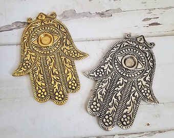 Hamsa Hand/ Evil Eye/ Aluminum Incense Stick/Cone Burner/ Gold/ Silver/***Incense not included